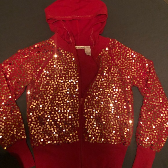Red Zip Up with Gold Sequins - Picture 2 of 6